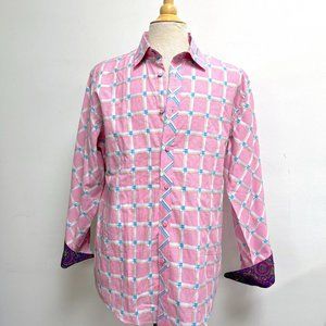 Ben Sherman Special Brew pink blue plaid contrast cuff shirt XL